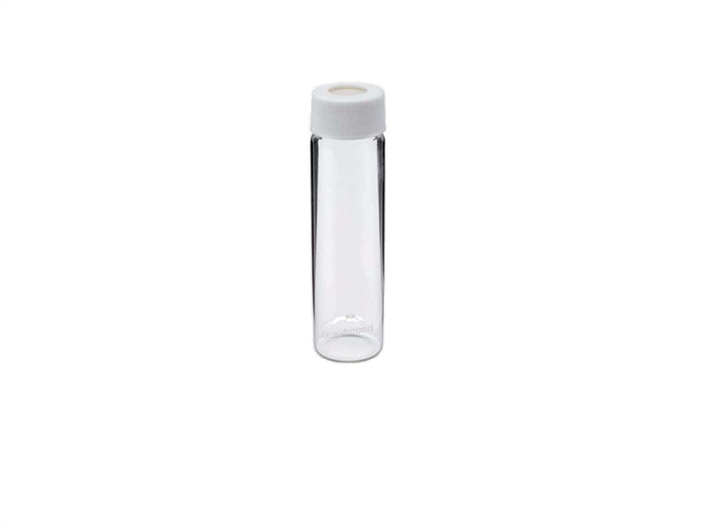Picture of 60mL EPA/VOA Vial, Class 1, Screw Top, Clear Glass + 24-414mm Open Top White PP Cap with 3mm PTFE/Silicone Septa